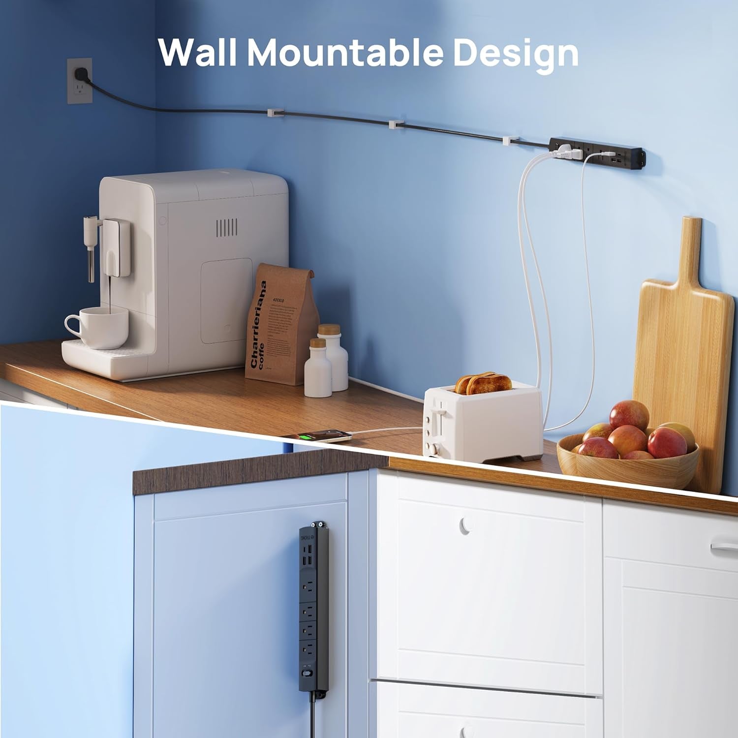 Surge Protector Power Strip with USB, Ultra Thin Flat Plug 6Ft Long Extension Cord 1625W, 3 USB a & 1 Type C, 4 AC Outlets 1440J Surge Protection Wall Mount for Home Office Dorm Room, Black