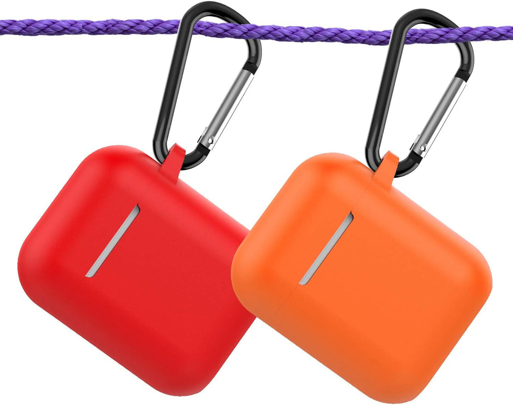 Protective Silicone Case with Keychain for Apple Airpods 1 & 2 (Front LED Not Visible) (Vibrant Orange)