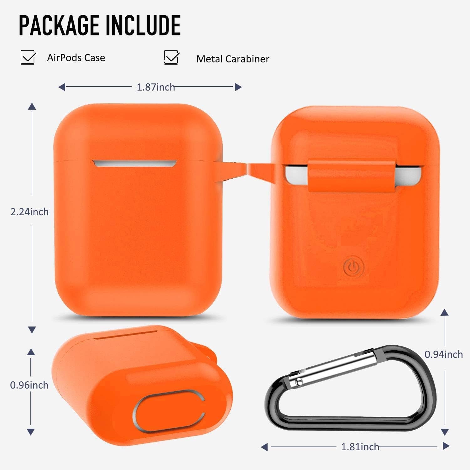 Protective Silicone Case with Keychain for Apple Airpods 1 & 2 (Front LED Not Visible) (Vibrant Orange)