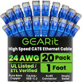 Cat 6 Ethernet Cable Pack - 20-Pack 1 Ft Cat6 Ethernet Patch Cables | RJ45 Network Patch Cable, 10 Gbps Snagless Gold-Plated Connectors - Ethernet Cable Cat 6 for PC, TV, Router - Blue