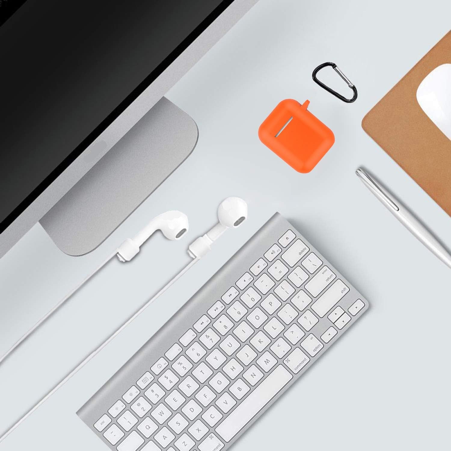 Protective Silicone Case with Keychain for Apple Airpods 1 & 2 (Front LED Not Visible) (Vibrant Orange)