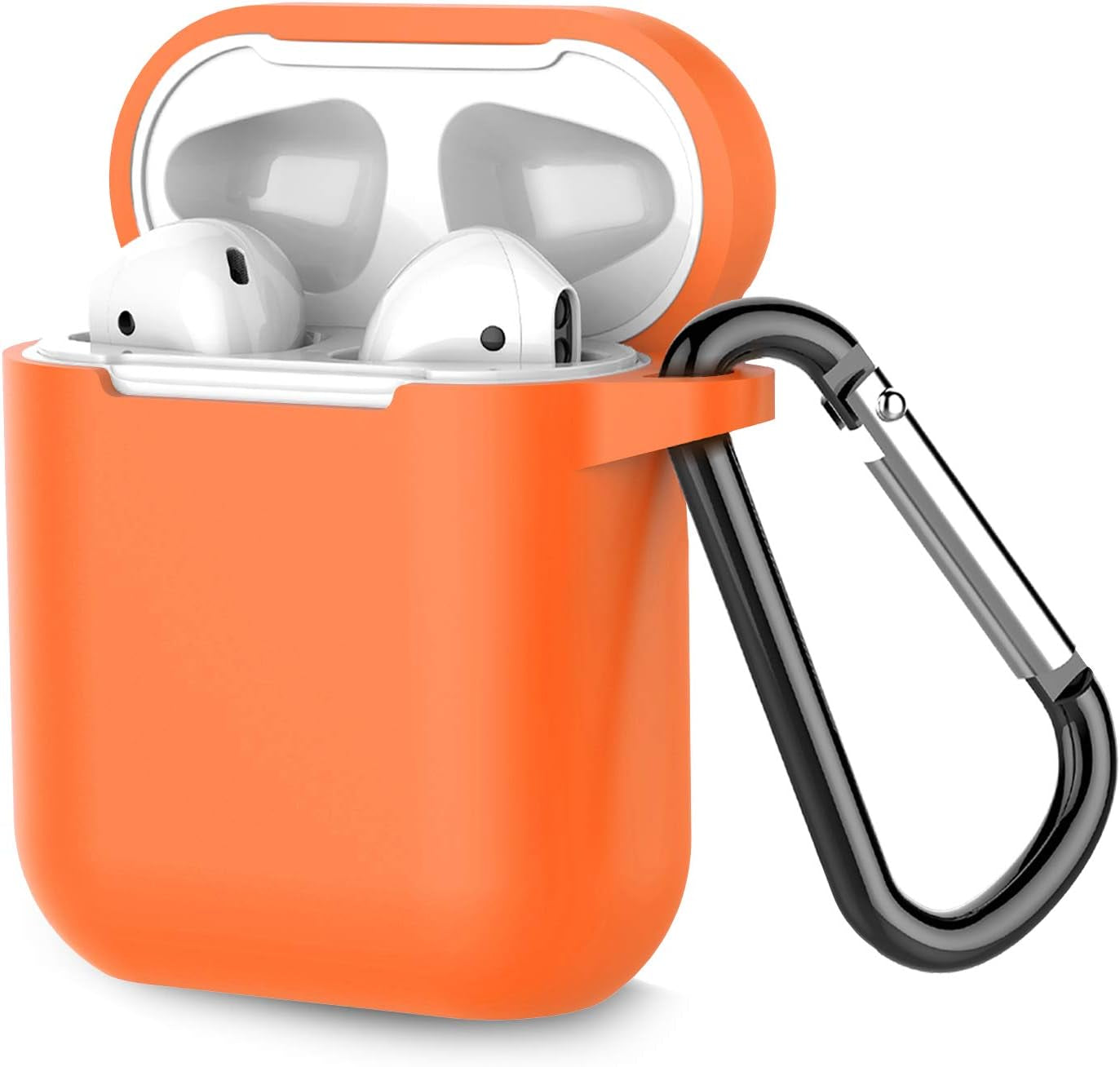 Protective Silicone Case with Keychain for Apple Airpods 1 & 2 (Front LED Not Visible) (Vibrant Orange)