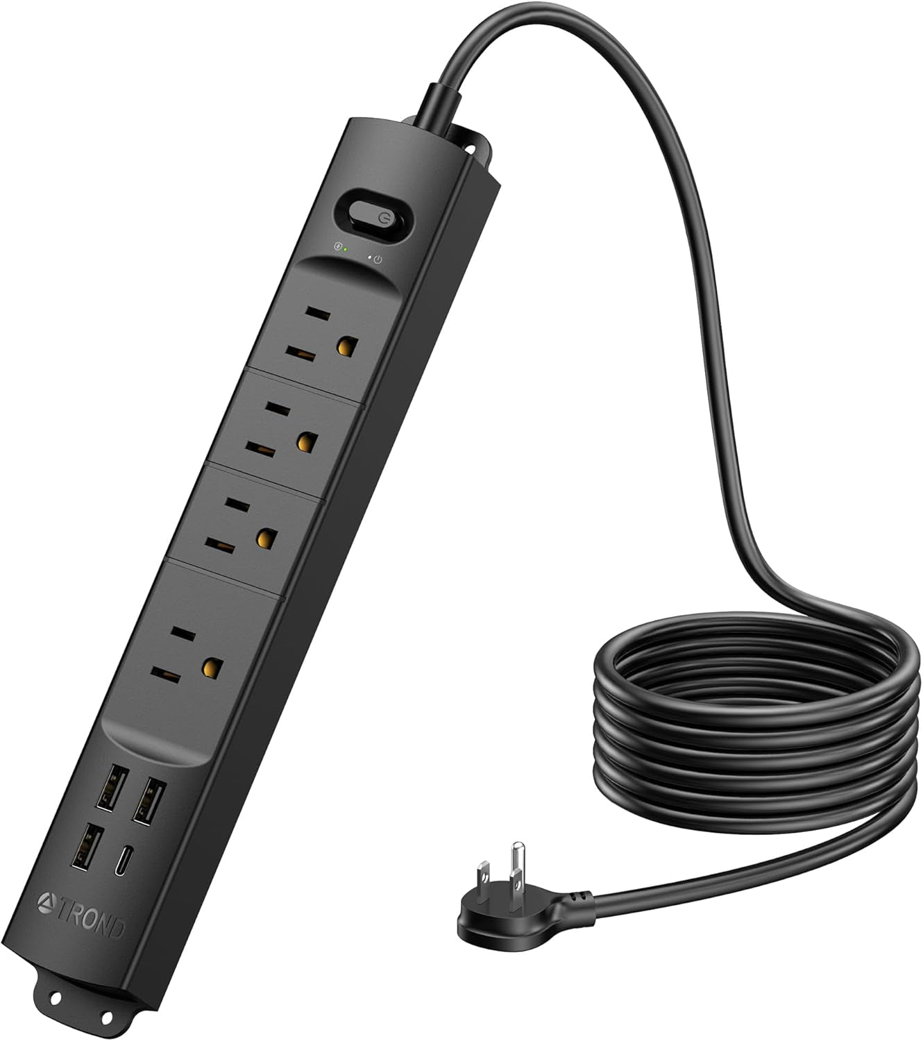 Surge Protector Power Strip with USB, Ultra Thin Flat Plug 6Ft Long Extension Cord 1625W, 3 USB a & 1 Type C, 4 AC Outlets 1440J Surge Protection Wall Mount for Home Office Dorm Room, Black