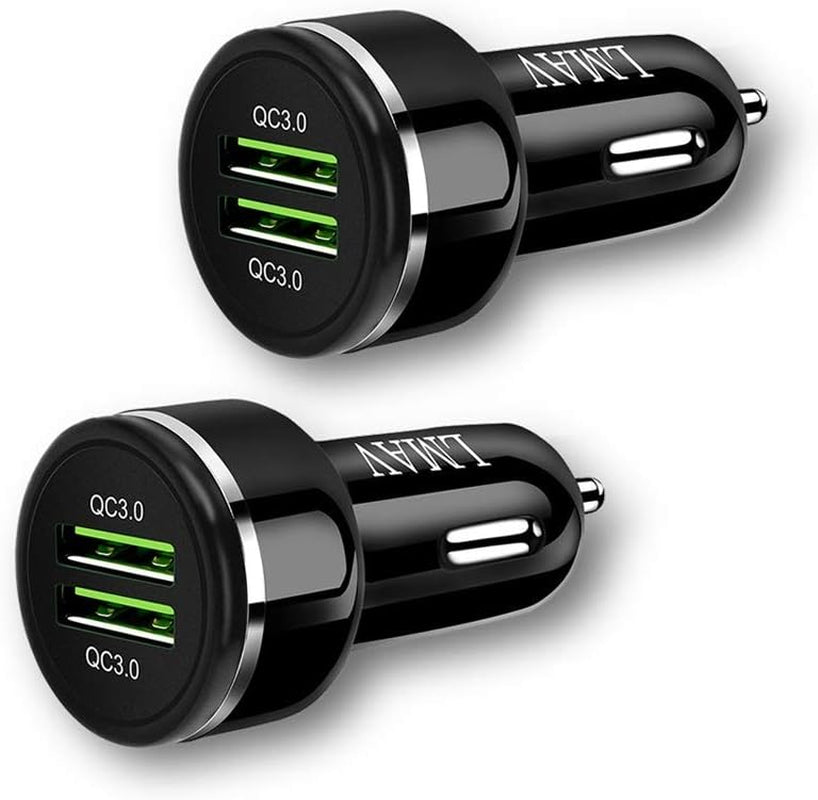 USB Car Charger Adapter, Dual QC3.0 Fast Car Phone Charger, 2-Port 48W 6A Car Charger Fast Charging Compatible with Iphone 12/11, Samsung Galaxy S20/Note20, LG, Tablet and More [2Pack].